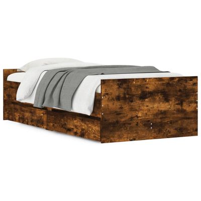 vidaXL Cadre de lit avec tiroirs chêne fumé 75x190 cm