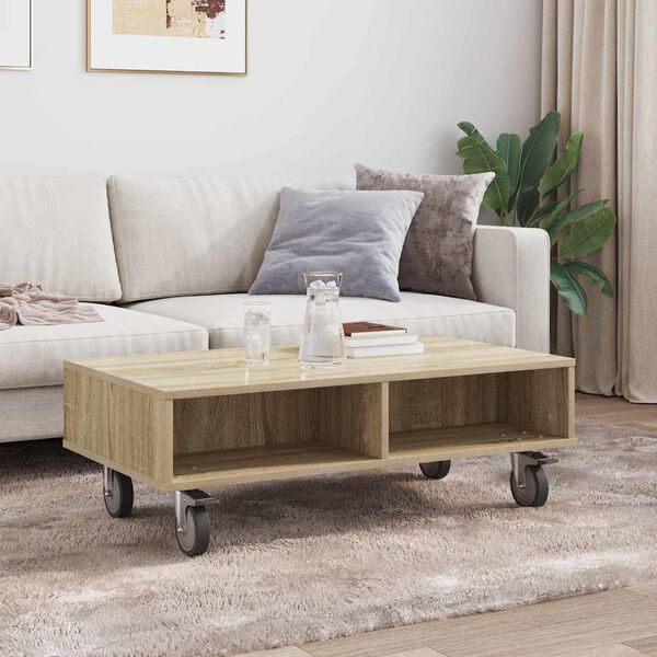 vidaXL Table d'appoint avec roues Ch&ecirc;ne Sonoma 90 x 50 x 30 cm