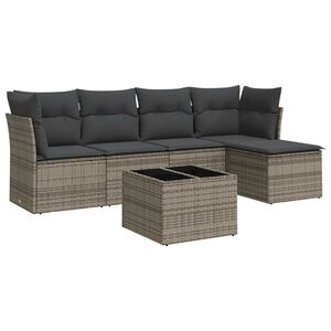 vidaXL Salon de jardin 6 pcs avec coussins gris r&eacute;sine tress&eacute;e