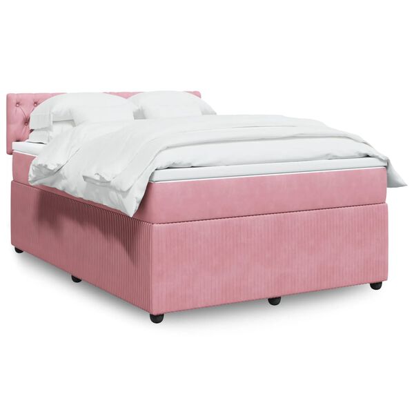 vidaXL Sommier &agrave; lattes de lit avec matelas Rose 140x200 cm Velours