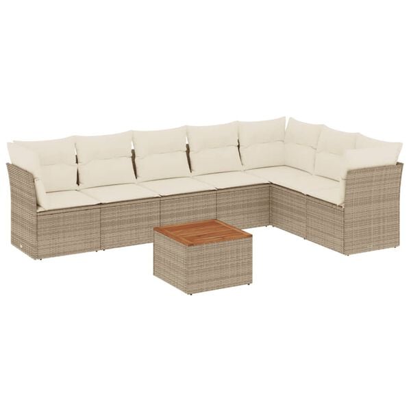vidaXL Salon de jardin avec coussins 8 pcs beige r&eacute;sine tress&eacute;e