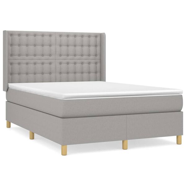 vidaXL Sommier &agrave; lattes de lit avec matelas Gris clair 140x190cm Tissu