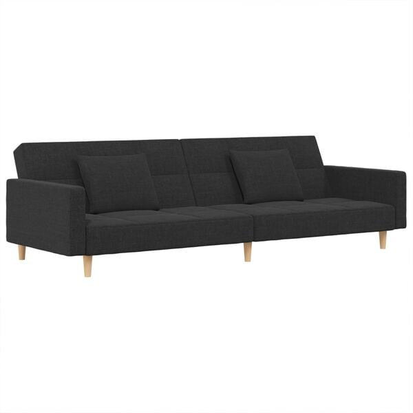 vidaXL Canapé-lit à 2 places avec deux oreillers Gris foncé Tissu