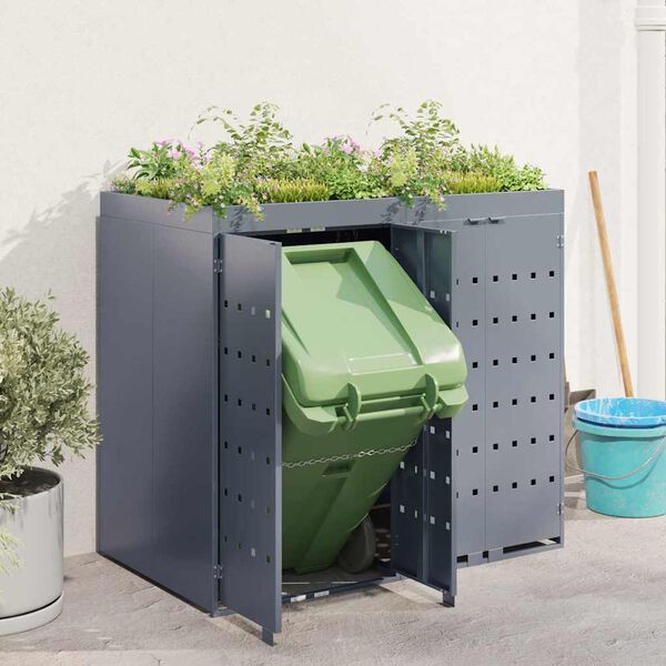 vidaXL Rangement de poubelle &agrave; roulettes pour 2 poubelles Gris clair