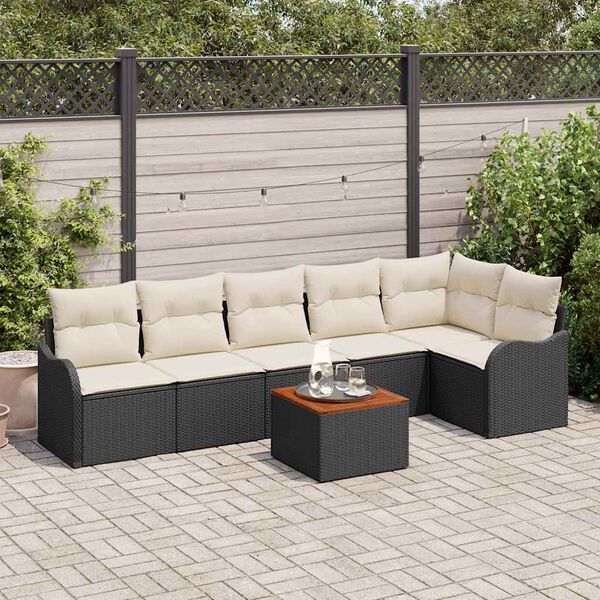 vidaXL Ensemble de canap&eacute; de jardin 7 pcs Noir et blanc