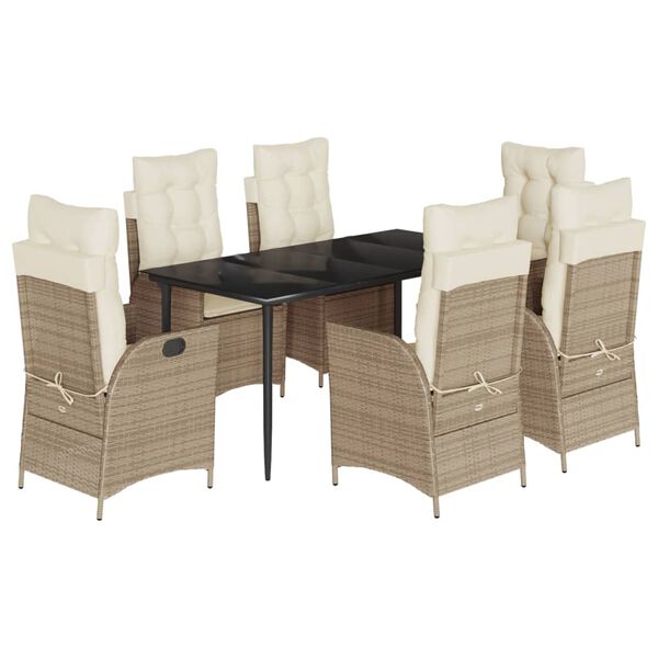 vidaXL Ensemble &agrave; manger de jardin et coussins 7 pcs beige poly rotin