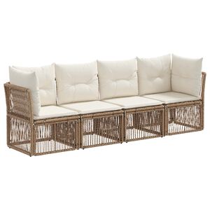 vidaXL Ensemble de canap&eacute; de jardin 4 pc Beige polyrotin