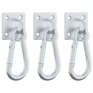 vidaXL Plaques &agrave; &oelig;illets mousquetons 3 pcs 360&deg; tournant argent&eacute; acier