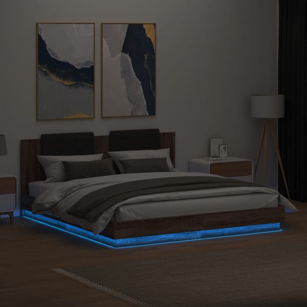 vidaXL Cadre de lit avec LED sans matelas ch&ecirc;ne marron 180x200 cm