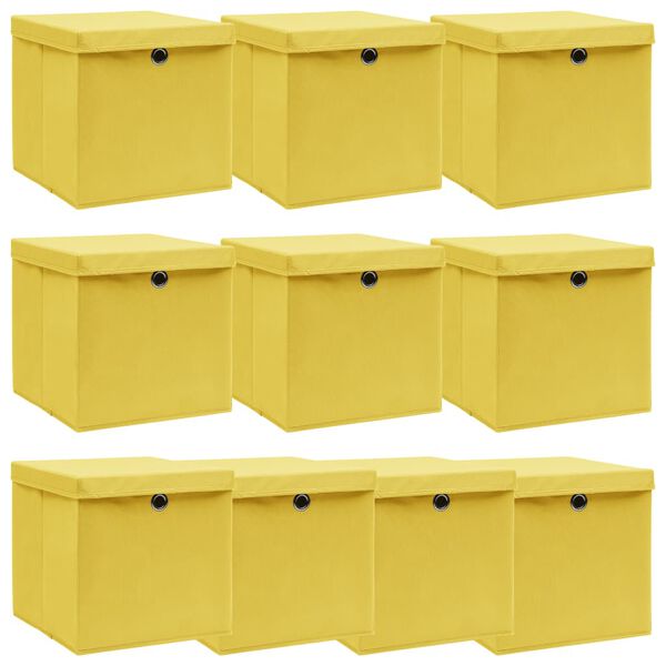 vidaXL Bo&icirc;tes de rangement et couvercles 10 pcs Jaune 32x32x32cm Tissu