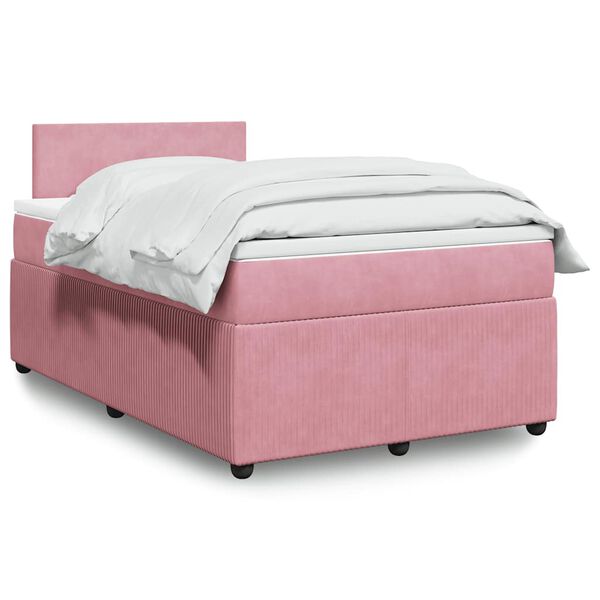 vidaXL Sommier &agrave; lattes de lit avec matelas Rose 120x200 cm Velours