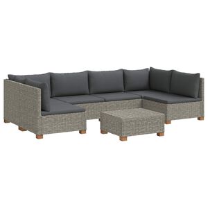 vidaXL 7 pc Ensemble de salon en rotin avec coussins GENDT Gris Kubu