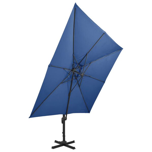 vidaXL Parasol de jardin en porte-&agrave;-faux avec double toit bleu azur