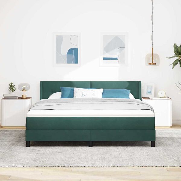 vidaXL Lit &agrave; ressorts avec matelas Vert fonc&eacute; 200 x 180 cm Velours