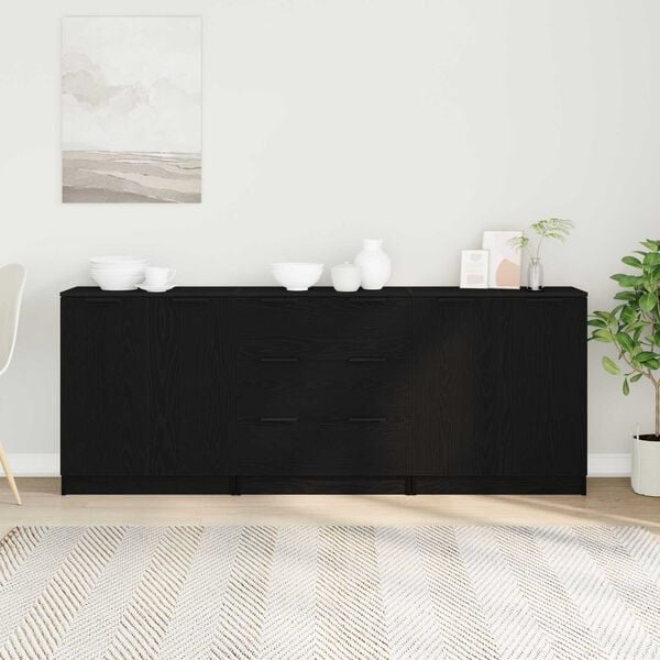 vidaXL Buffet 3 pcs Ch&ecirc;ne noir 180 x 30 x 70 cm Bois d'ing&eacute;nierie