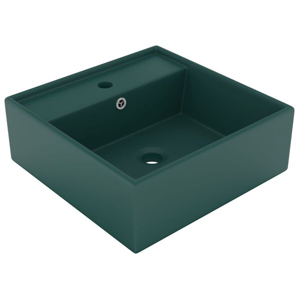 vidaXL Lavabo carr&eacute; &agrave; trop-plein Vert fonc&eacute; mat 41x41 cm C&eacute;ramique