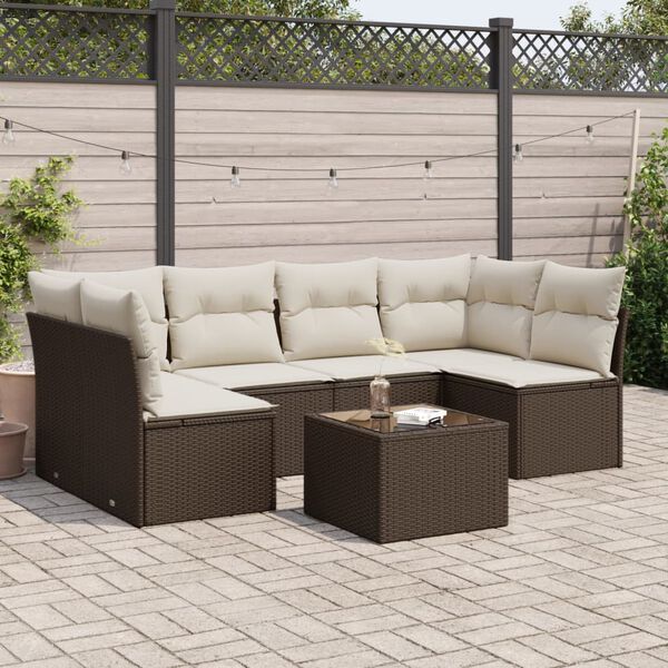 vidaXL Salon de jardin avec coussins 7 pcs marron r&eacute;sine tress&eacute;e