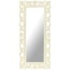 vidaXL Miroir sculpt&eacute; &agrave; la main Blanc 110x50cm Bois de manguier massif