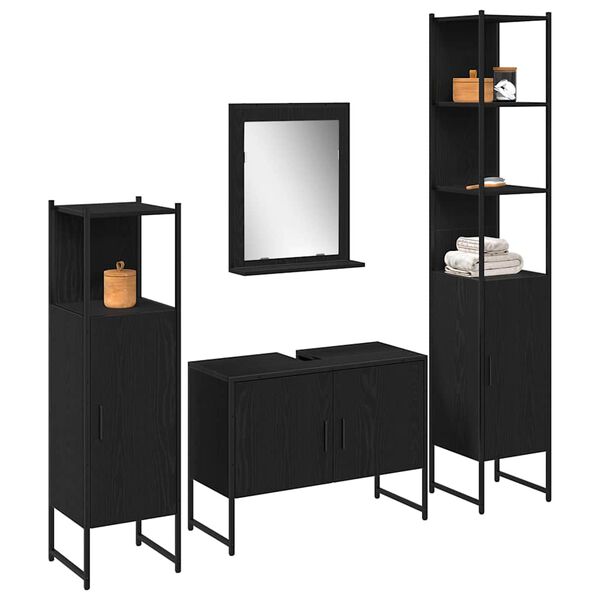 vidaXL Ensemble de mobilier de salle de bain avec &eacute;tag&egrave;re 4 pcs Noir