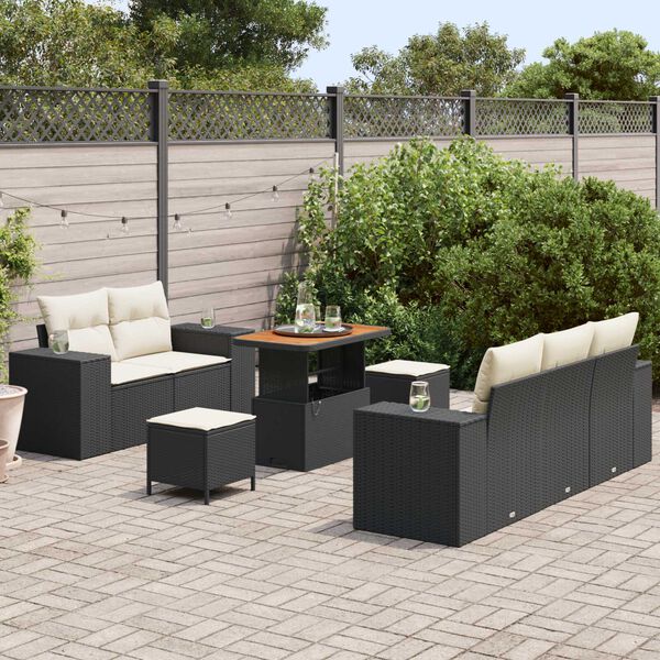 vidaXL Ensemble de canap&eacute; de jardin avec coussin 8 pcs Noir polyrotin