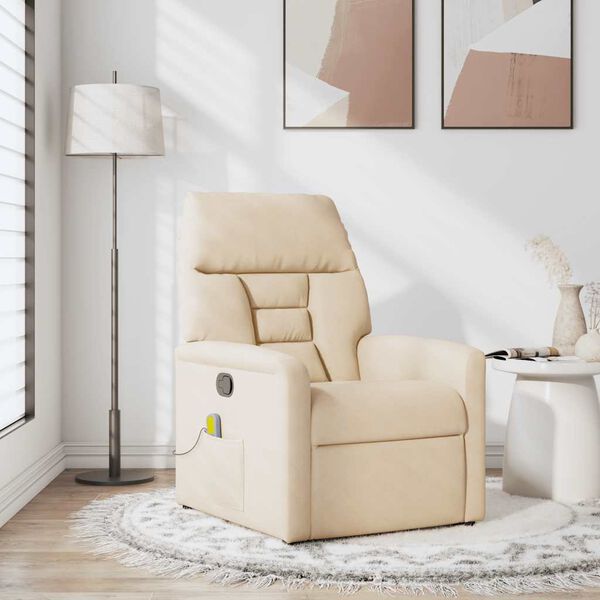 vidaXL Fauteuil inclinable de massage beige tissu microfibre