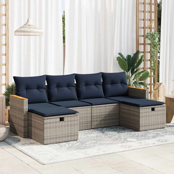 vidaXL Salon de jardin 6 pcs avec coussins gris r&eacute;sine tress&eacute;e