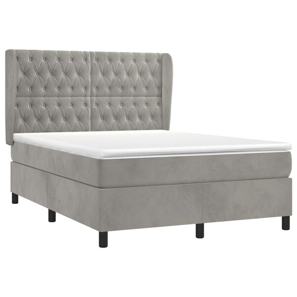 vidaXL Sommier &agrave; lattes de lit et matelas Gris clair 140x190cm Velours