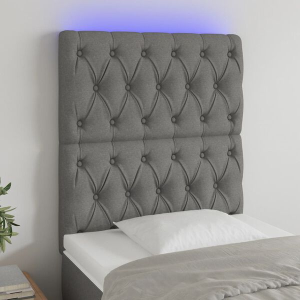 vidaXL T&ecirc;te de lit &agrave; LED Gris fonc&eacute; 80x7x118/128 cm Tissu