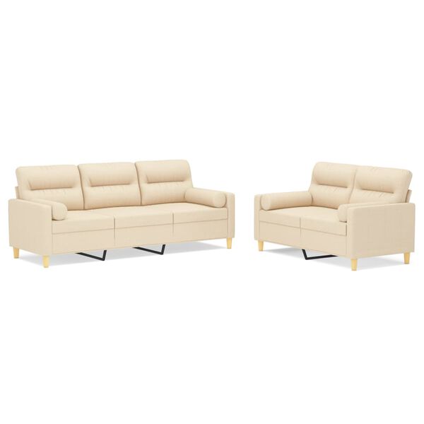 vidaXL Ensemble de canap&eacute;s 2 pcs coussins d&eacute;coratifs et coussins Cr&egrave;me