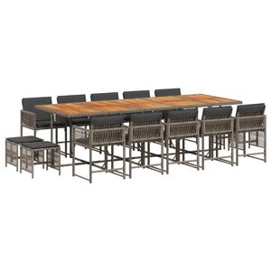 vidaXL Ensemble &agrave; manger de jardin 15 pcs coussins gris r&eacute;sine tress&eacute;e