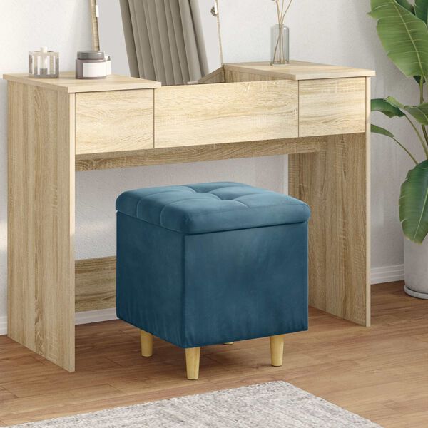 vidaXL Pouf de rangement avec coussin Bleu 40 x 40 x 45 cm Velours