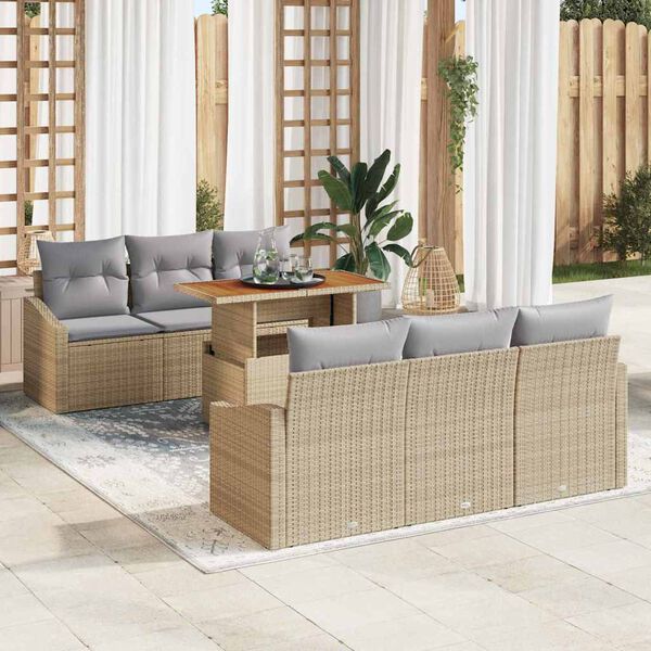 vidaXL Ensemble de canap&eacute; de jardin 7 pcs Beige Poly rotin