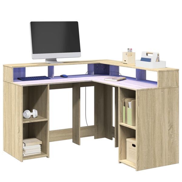vidaXL Bureau avec lumières LED chêne sonoma bois d'ingénierie