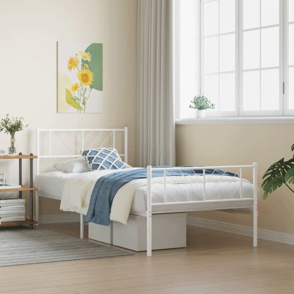 vidaXL Cadre de lit métal sans matelas avec pied de lit blanc 75x190cm