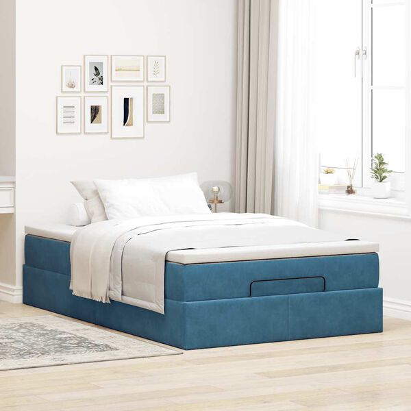 vidaXL Lit ottoman avec matelas bleu fonc&eacute; 120x190 cm velours