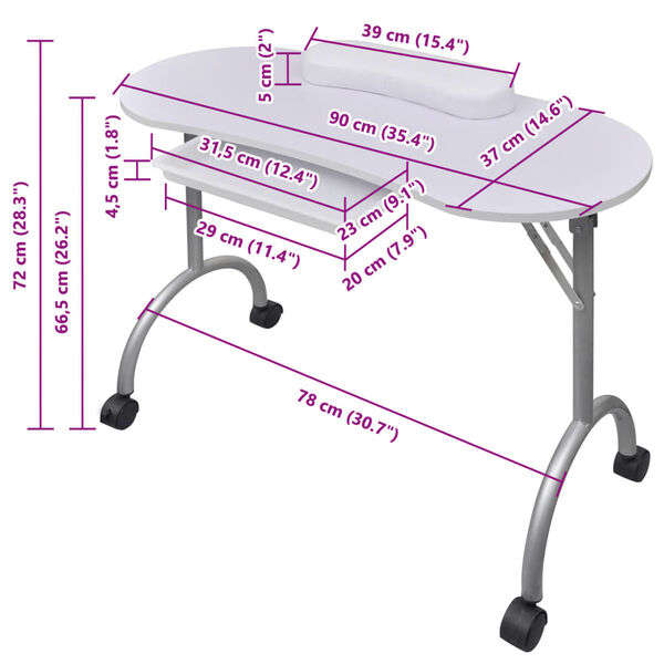 Table De Manucure Pliante 98x77x44 Cm Avec Tiroir - Transportable, Seulement 9,5 Kg