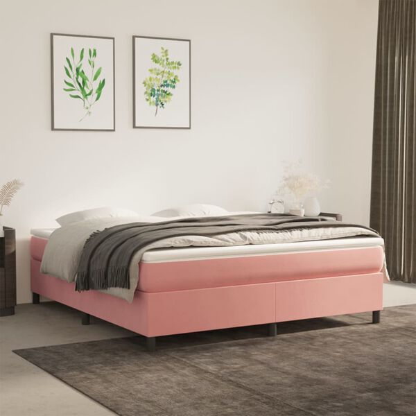 vidaXL Sommier &agrave; lattes de lit avec matelas Rose 160x200 cm Velours