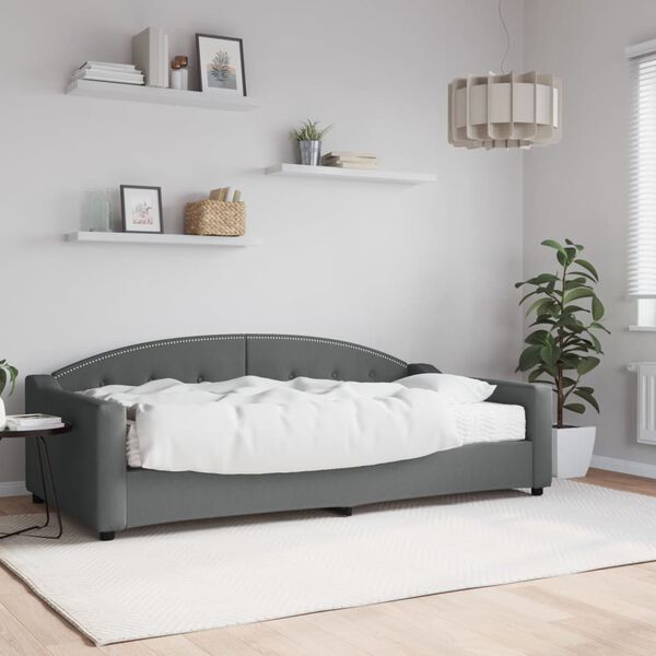 vidaXL Lit de jour avec matelas gris fonc&eacute; 100x200 cm tissu