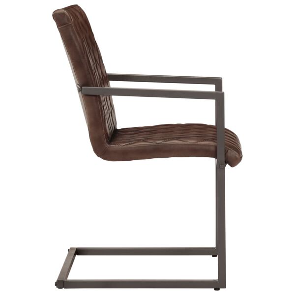 vidaXL Chaises &agrave; manger cantilever lot de 2 marron cuir v&eacute;ritable