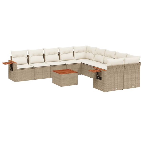 vidaXL Salon de jardin 11 pcs avec coussins beige r&eacute;sine tress&eacute;e