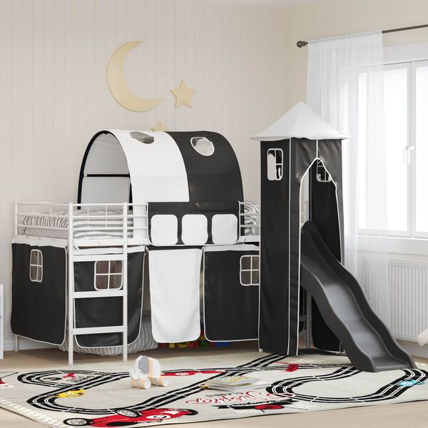 vidaXL Lit mezzanine pour enfants Blanc et Noir 79,5 x 200 cm M&eacute;tал