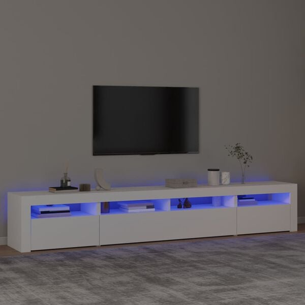 vidaXL Meuble TV avec lumières LED Blanc 240x35x40 cm
