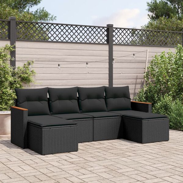 vidaXL Salon de jardin 6 pcs avec coussins noir r&eacute;sine tress&eacute;e