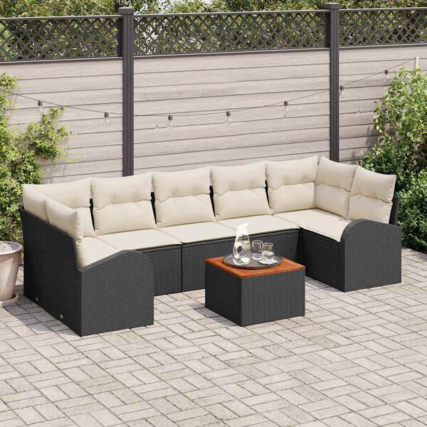 vidaXL Ensemble de canap&eacute; de jardin avec coussin 8 pcs Noir polyrotin