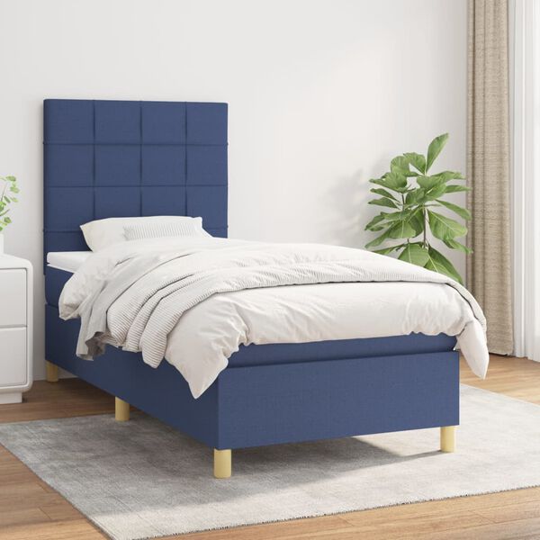 vidaXL Sommier &agrave; lattes de lit avec matelas Bleu 100x200 cm Tissu