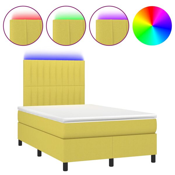 vidaXL Sommier &agrave; lattes de lit et matelas et LED Vert 120x200 cm Tissu