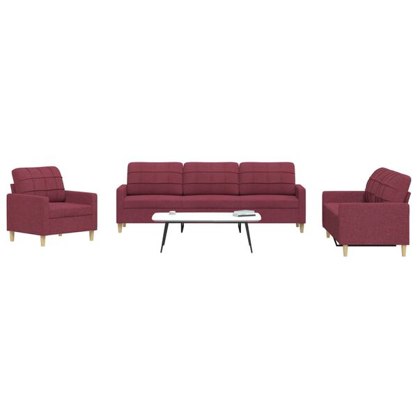 vidaXL Ensemble de canap&eacute;s 3 pcs rouge bordeaux tissu