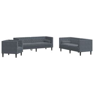 vidaXL Ensemble de canap&eacute; Chesterfield et traversins 3 pcs gris fonc&eacute;