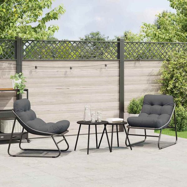 vidaXL Mobilier de jardin avec coussin 2 pcs Noir 60,5 x 81 x 71 cm