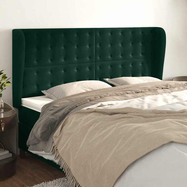 vidaXL T&ecirc;te de lit avec oreilles Vert fonc&eacute; 163x23x118/128 cm Velours